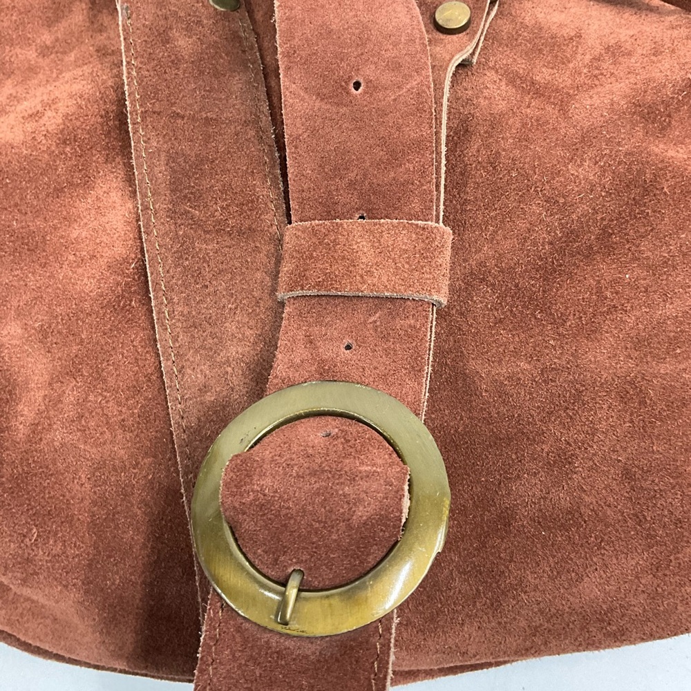 Free People Leather Suede Hobo Bag Brown Slouchy Fringe Western Boho - Picture 5 of 15